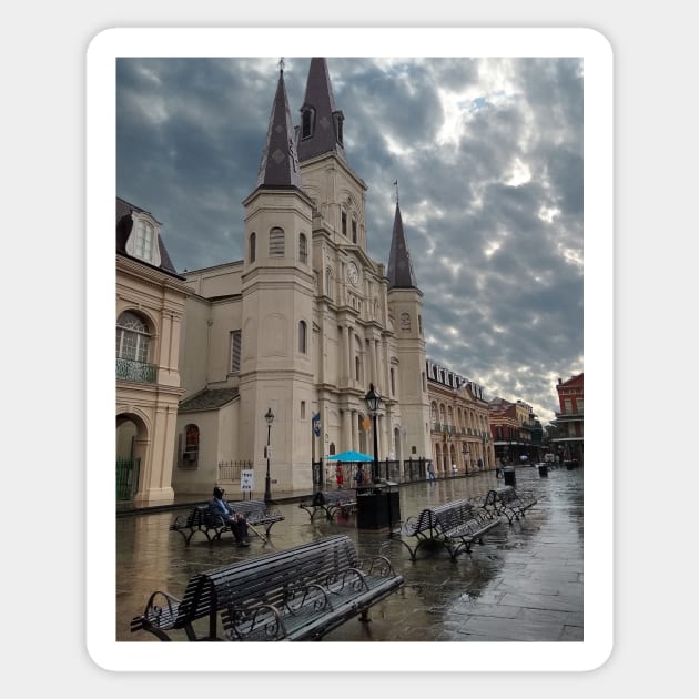 St Louis Cathedral after the Rain Sticker by Loveday101